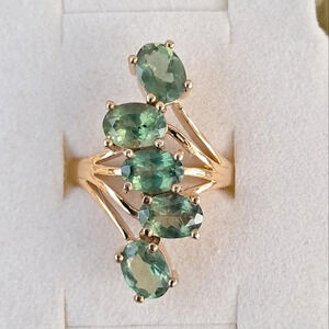 Natural Green Apatite 5 Stone Elongated Ring.